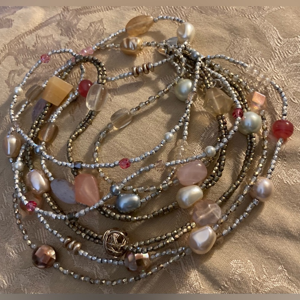 CHICO’S 5 Strand Chunky Natural Stone Beaded Necklace